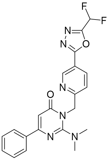 3-((5-(5-(difluoromethyl)-1,3,4-oxadiazol-2-yl)pyridin-2-yl)methyl)-2-(dimethylamino)-6-phenylpyrimidin-4(3H)-one
